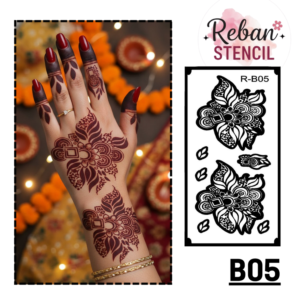 Professional Long Mehndi Stencil – Continuous Hand Art Pattern REBANSTENCIL B05