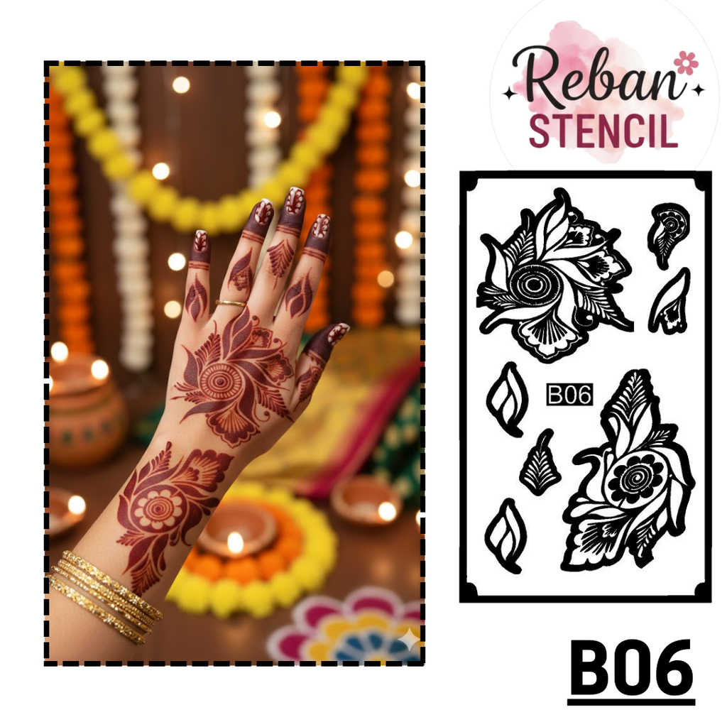 Premium Long Mehndi Stencil – Full Hand Elegant Trail Design REBANSTENCIL B06