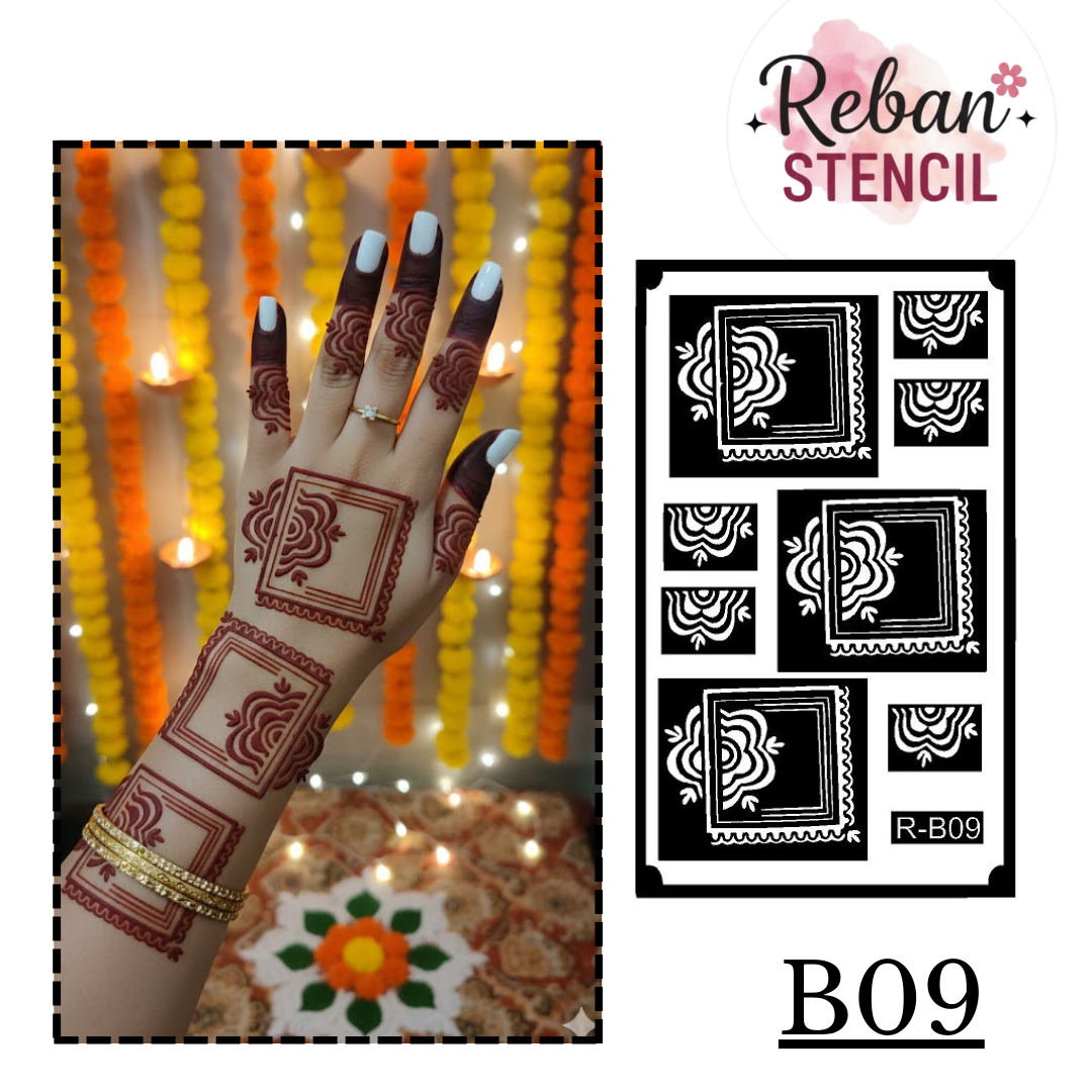 Premium Long Mehndi Stencil – Full Hand Elegant Trail Design REBAN STENCIL B09