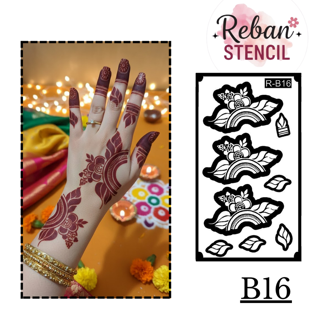 Professional Mehndi Stencil for Quick & Elegant Designs REBANSTENCIL B16