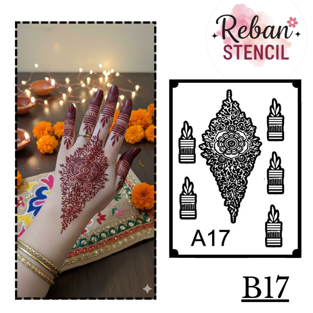 Arabic Style Long Mehndi Stencil – Bold Flowing Pattern REBANSTENCIL B17