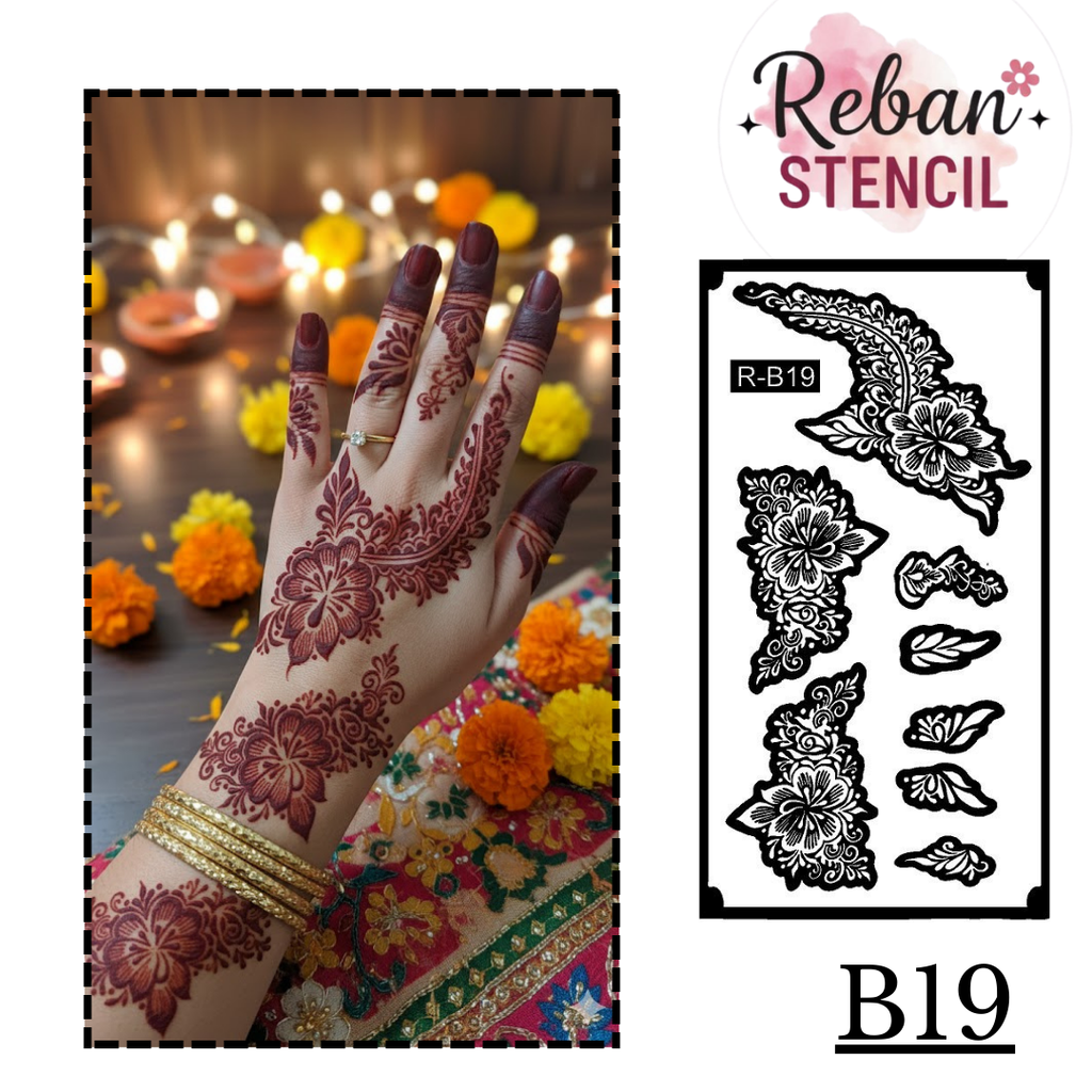 Designer Long Mehndi Stencil – Extended Arm & Hand Pattern REBANSTENCIL B19