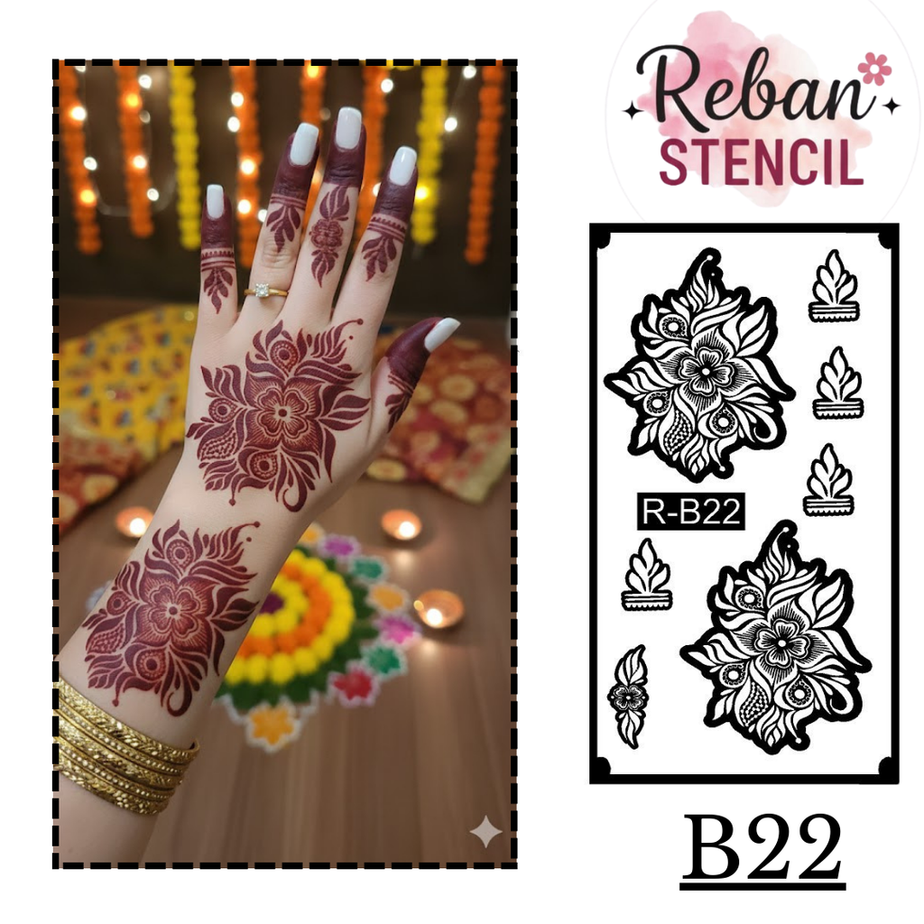 Arabic Style Long Mehndi Stencil – Bold Flowing Pattern REBANSTENCIL B22