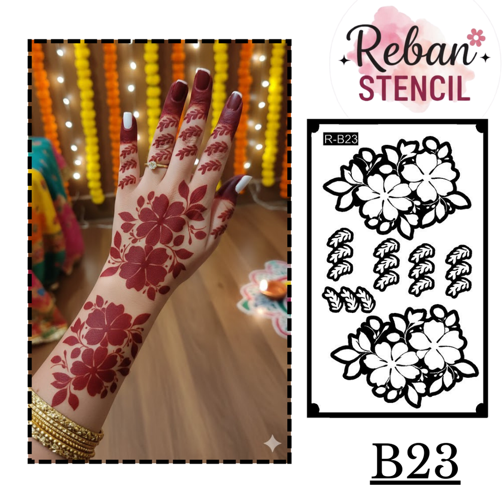 Professional Long Mehndi Stencil – Continuous Hand Art Pattern REBANSTENCIL B23