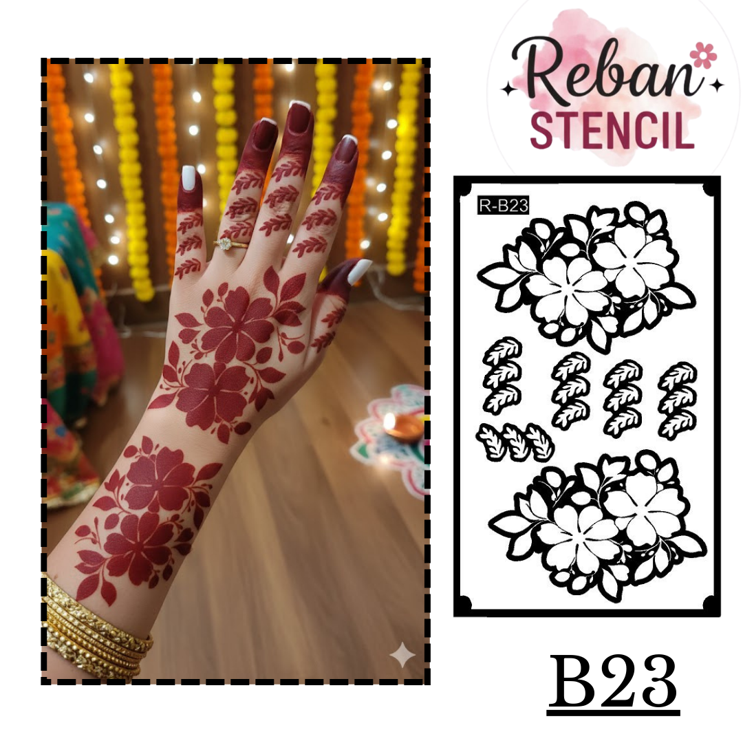 Professional Long Mehndi Stencil – Continuous Hand Art Pattern REBANSTENCIL B23