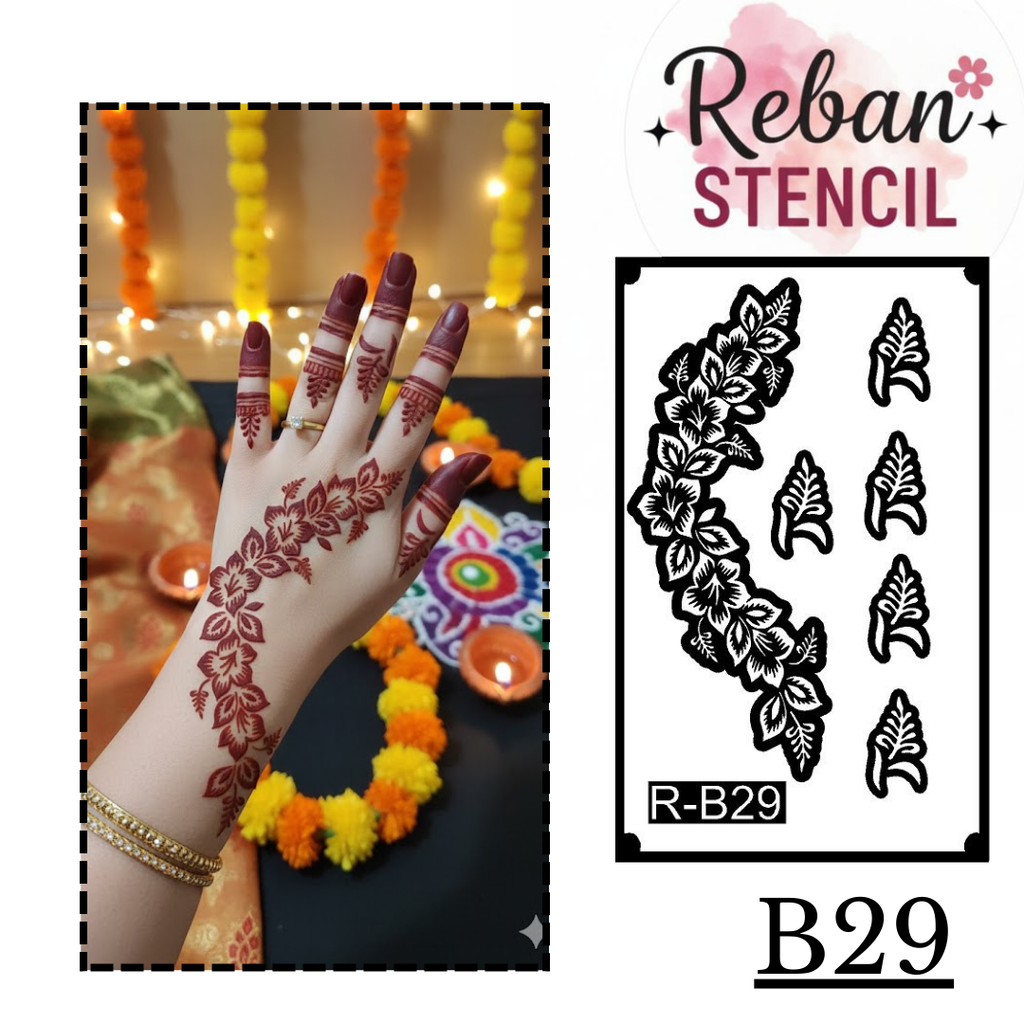 Festival Special Long Mehndi Stencil – Elegant Arm Trail Design REBANSTENCIL B29
