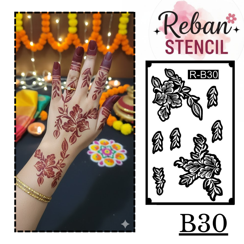 Professional Long Mehndi Stencil – Continuous Hand Art Pattern REBANSTENCIL B30