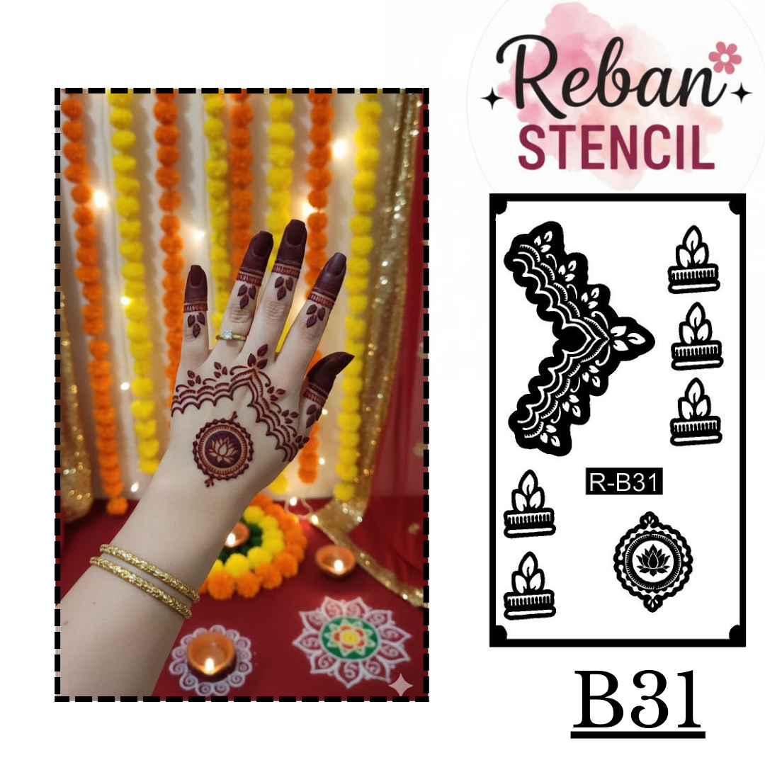 Modern Long Mehndi Stencil – Sleek Full Hand Art Pattern REBANSTENCIL B31