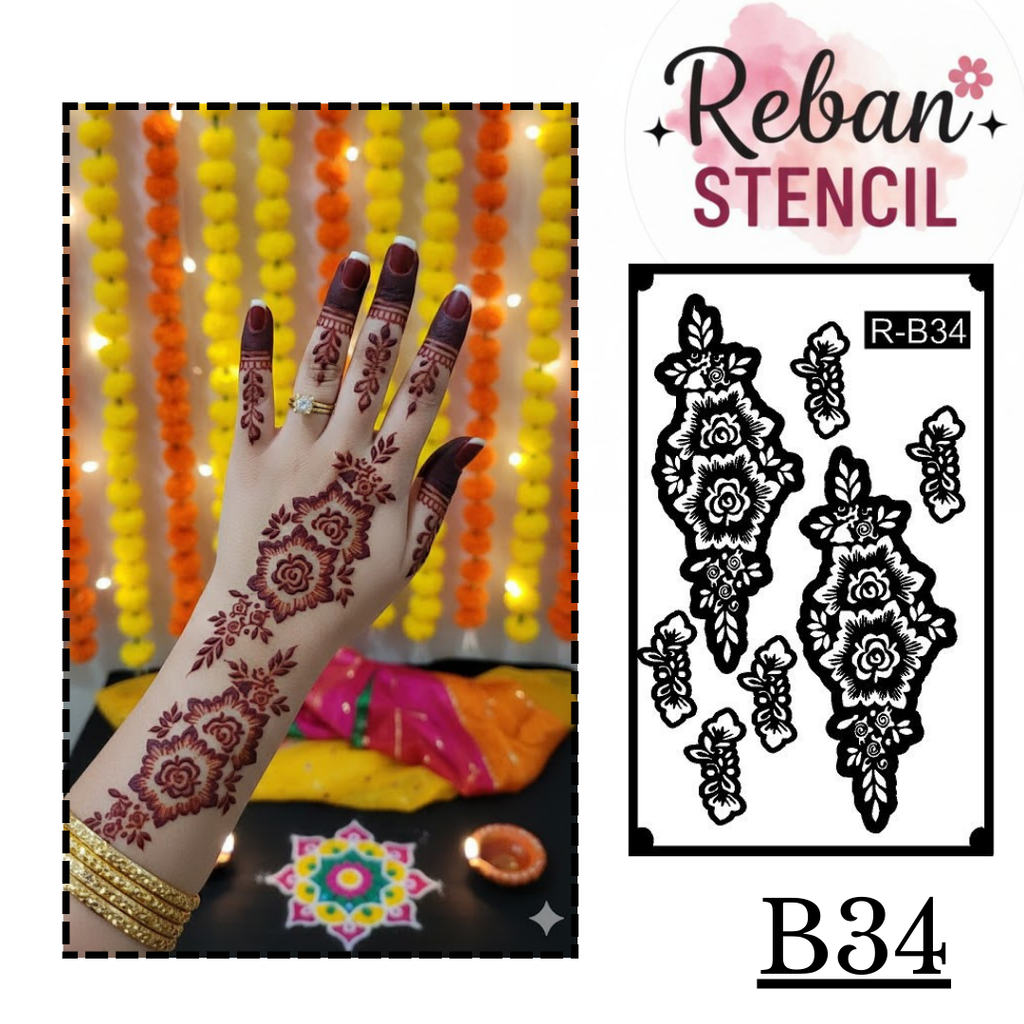 Modern Long Mehndi Stencil REBANSTENCIL B34