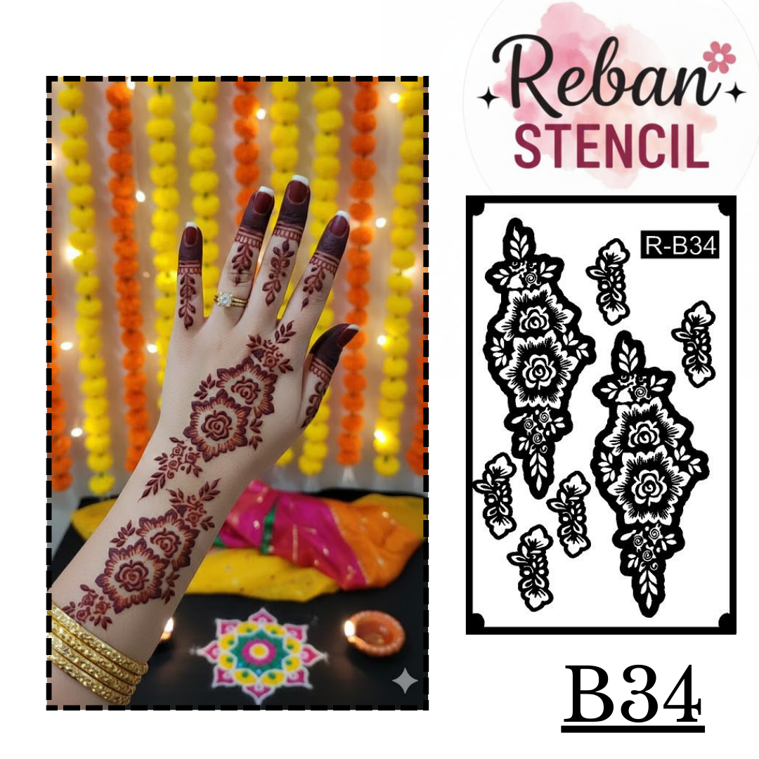 Modern Long Mehndi Stencil REBANSTENCIL B34