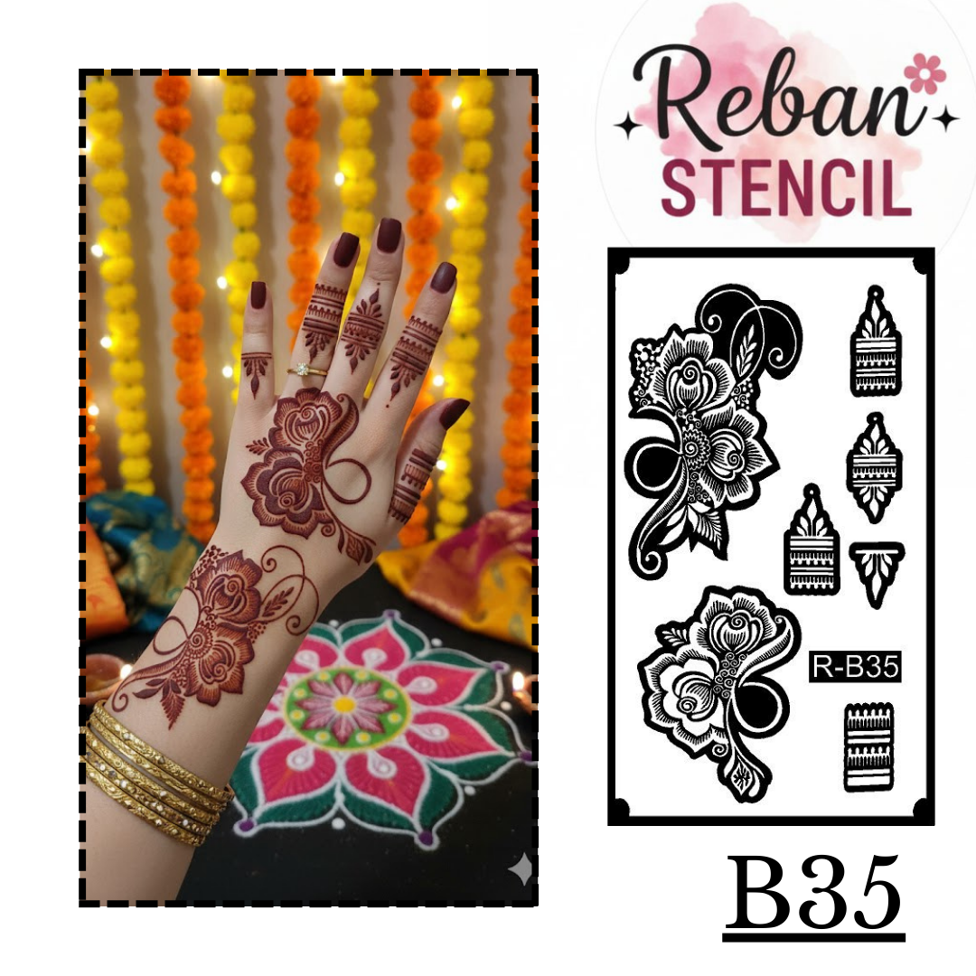 Festival Edition Long Mehndi Stencil – Decorative Trail Design REBANSTENCIL B35