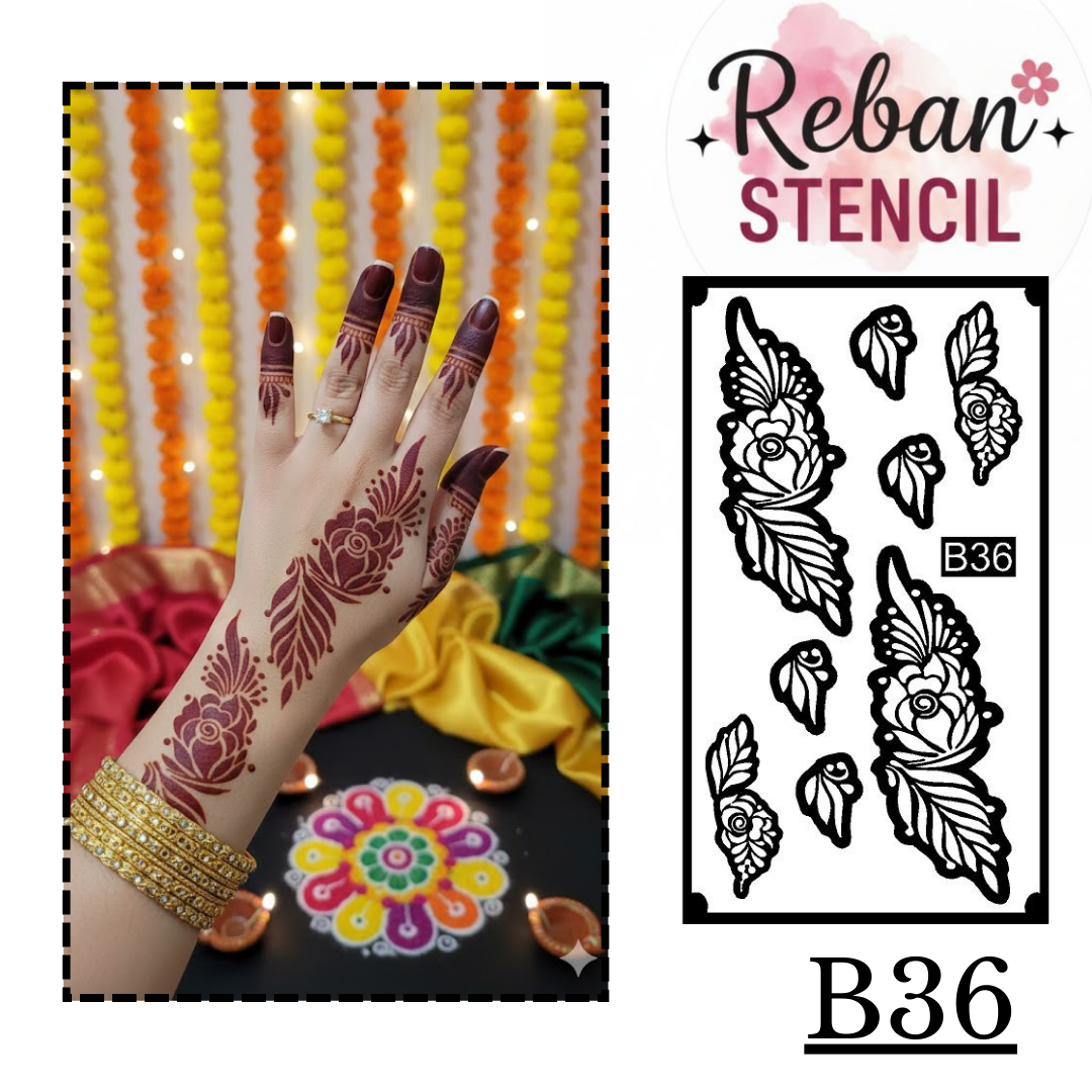 Premium Mehndi Stencil for Hands  REBANSTENCIL B36