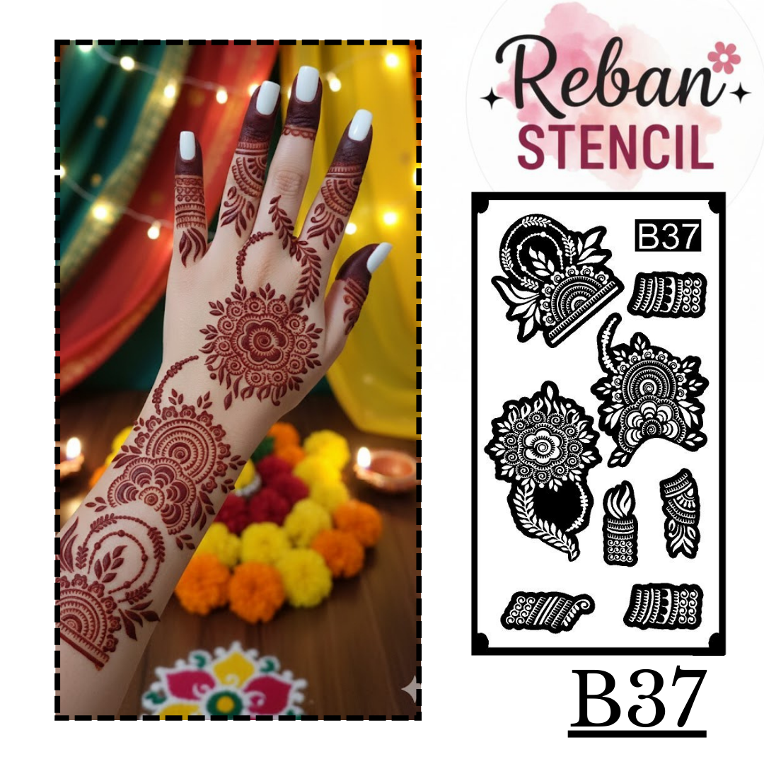 Premium Mehndi Stencil for Hands REBANSTENCIL B37