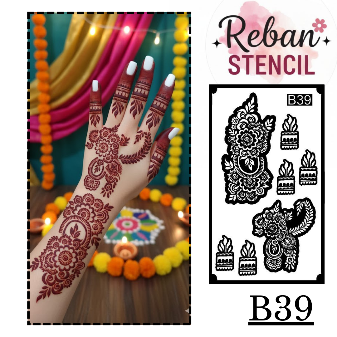 Premium Mehndi Stencil for Hands REBANSTENCIL B39