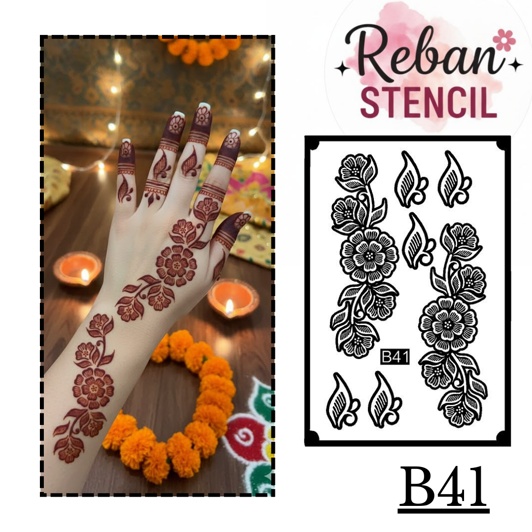 Designer Extended Mehndi Stencil – Elegant Arm Styling Pattern REBANSTENCIL B41
