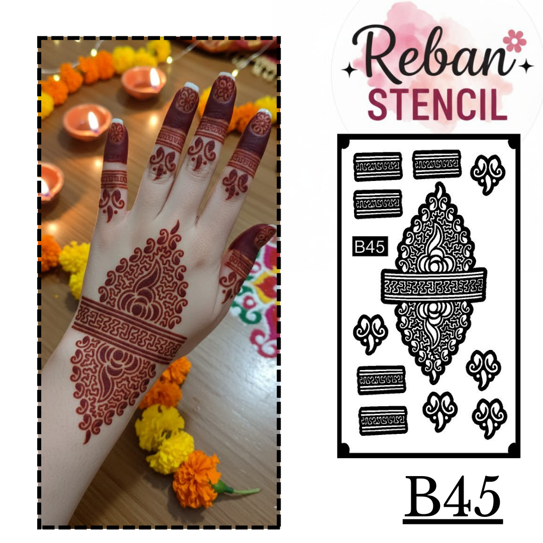 Premium Mehndi Stencil for Hands REBANSTENCIL B45