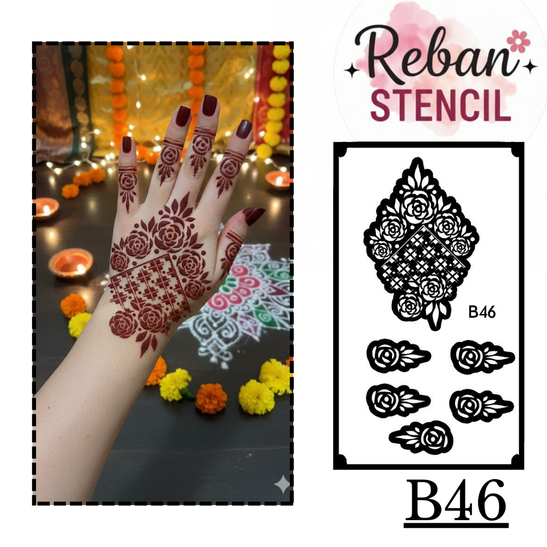 Designer Festival Mehndi Pattern – Elegant Hand Art REBANSTENCIL B46