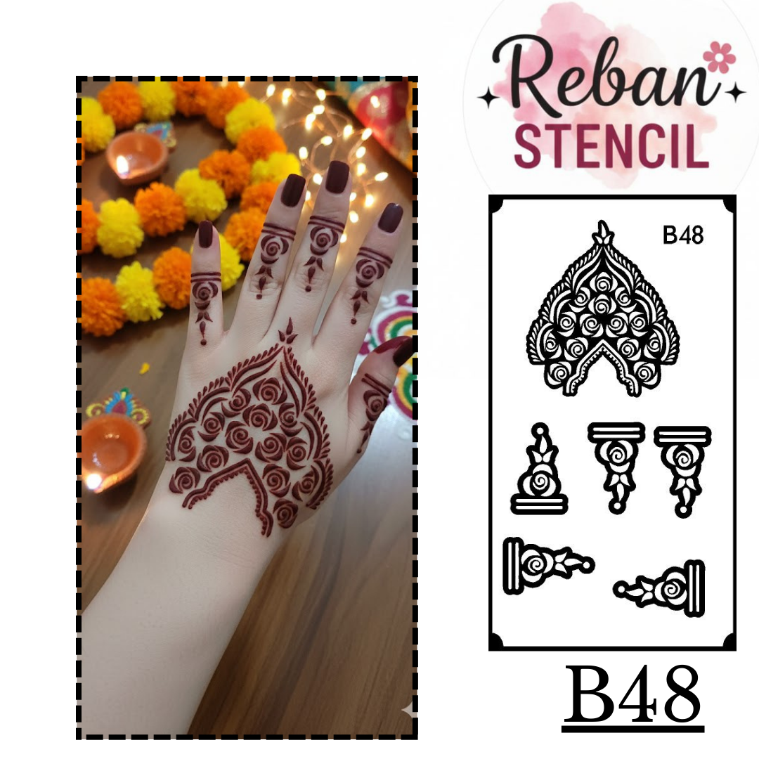 Professional Mehndi Stencil for Quick & Elegant Design REBANSTENCIL B48