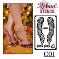 Elegant Leg Mehndi Stencil Design for Quick and Professional Foot Art REBANTENCIL C01