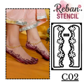 Traditional Foot Mehndi Stencil for Detailed Leg Design Application REBANSTENCIL C02