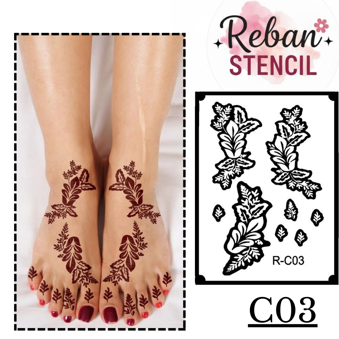 Professional Leg Mehndi Stencil for Stylish Foot Design Patterns REBANSTENCIL C03