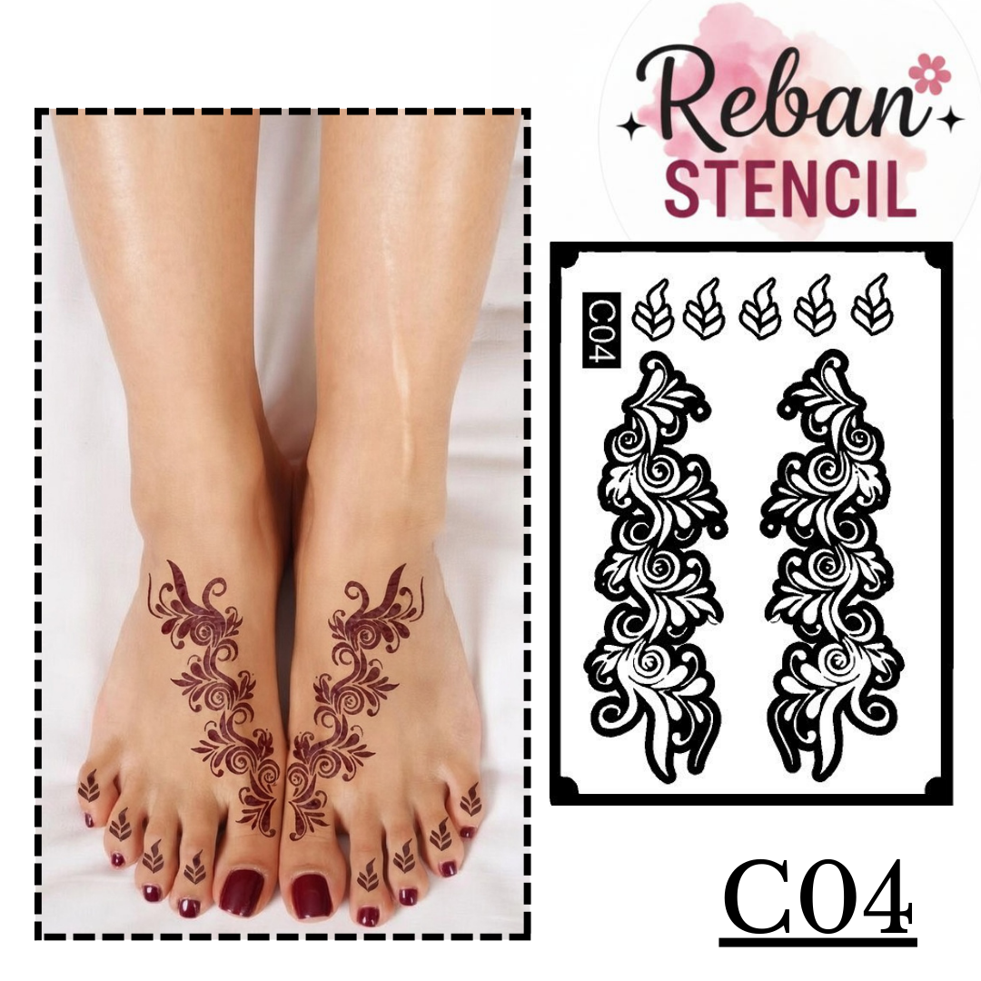 Decorative Foot Mehndi Stencil for Elegant Leg Art Design REBANSTENCIL C04