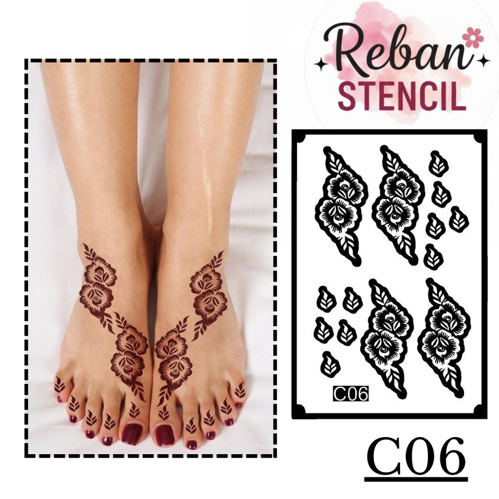 Premium Foot Mehndi Stencil for Clean and Detailed Leg Designs REBANSTENCIL C06