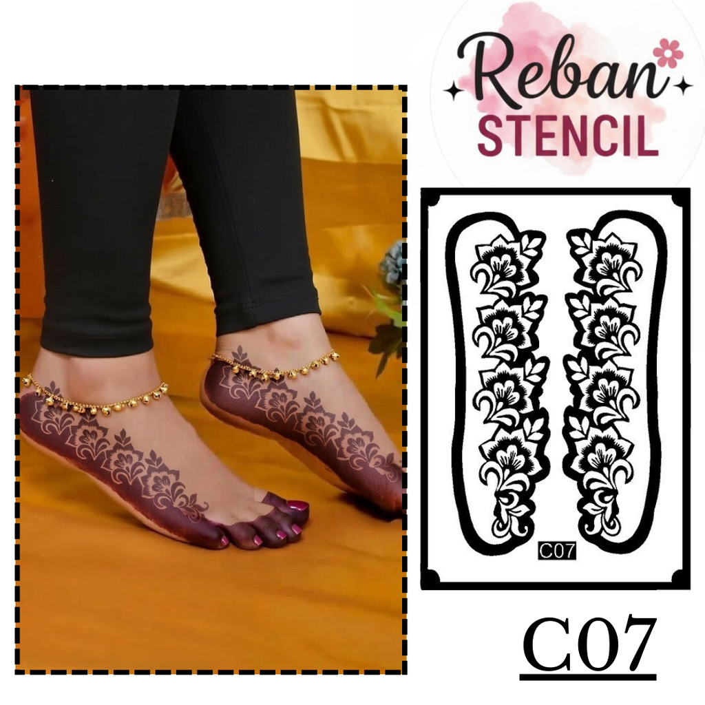 Stylish Leg Mehndi Stencil for Modern Foot Pattern Designs REBANSTENCIL C07