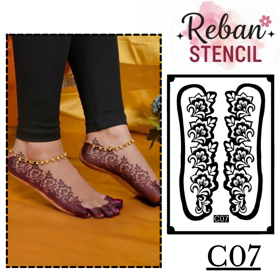 Stylish Leg Mehndi Stencil for Modern Foot Pattern Designs REBANSTENCIL C07