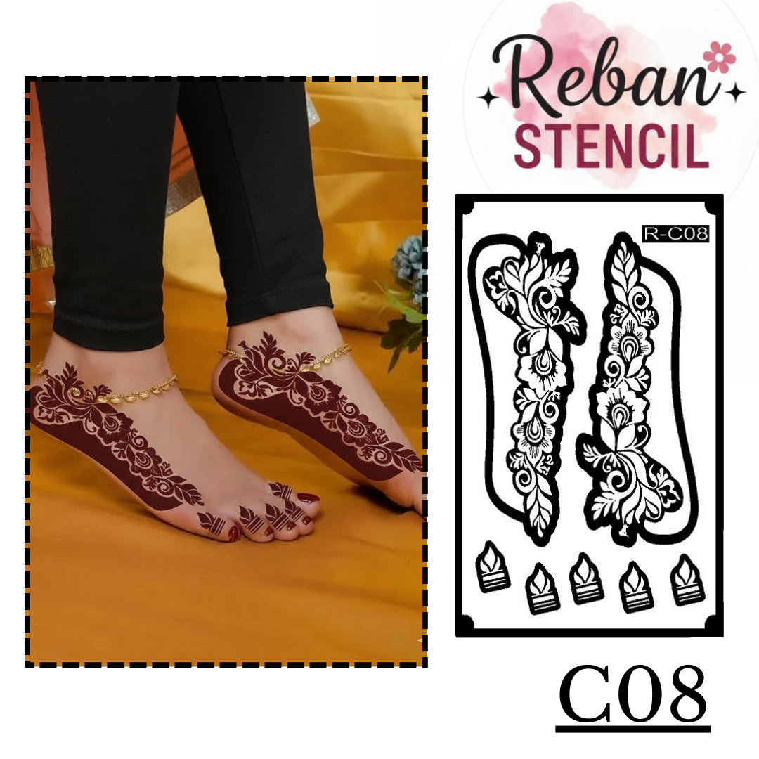 Designer Foot Mehndi Stencil for Beautiful Leg Art Patterns REBANSTENCIL C08