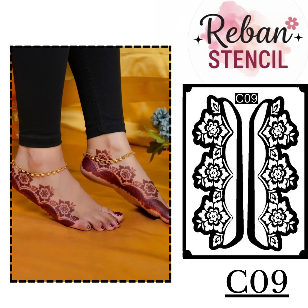 Classic Leg Mehndi Stencil for Elegant Foot Decoration C09