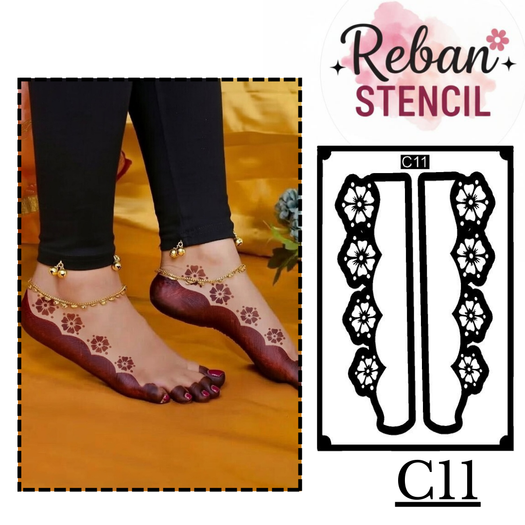 Creative Leg Mehndi Stencil for Beautiful Foot Design Patterns REBANSTENCIL C11