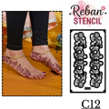 Decorative Leg Mehndi Stencil for Foot Pattern Application REBANSTENCIL C12