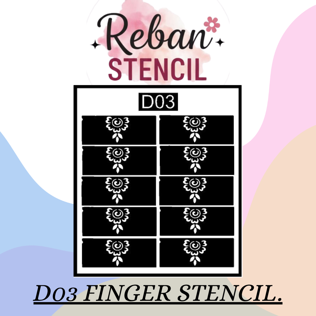 Fine Detail Finger Mehndi Art Stencil for Modern Looks REBAN STENCIL D03