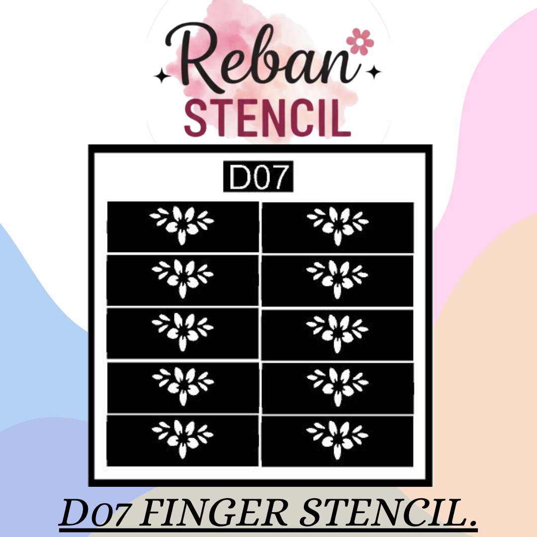 Trendy Finger Mehndi Pattern Stencil for Instant Application REBAN STENCIL D07