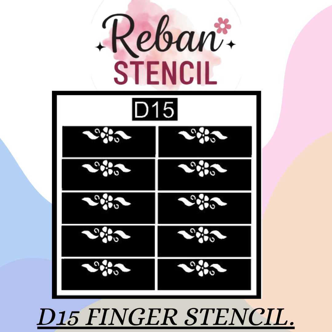 Festive Finger Mehndi Stencil for Wedding & Party Designs REBAN STENCIL D15