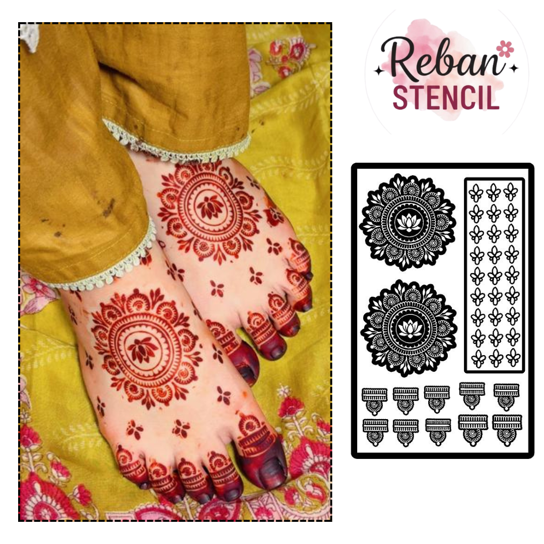 F01 Semi Leg Mehndi Stencil Design | Easy & Instant Mehndi – Reban Stencil