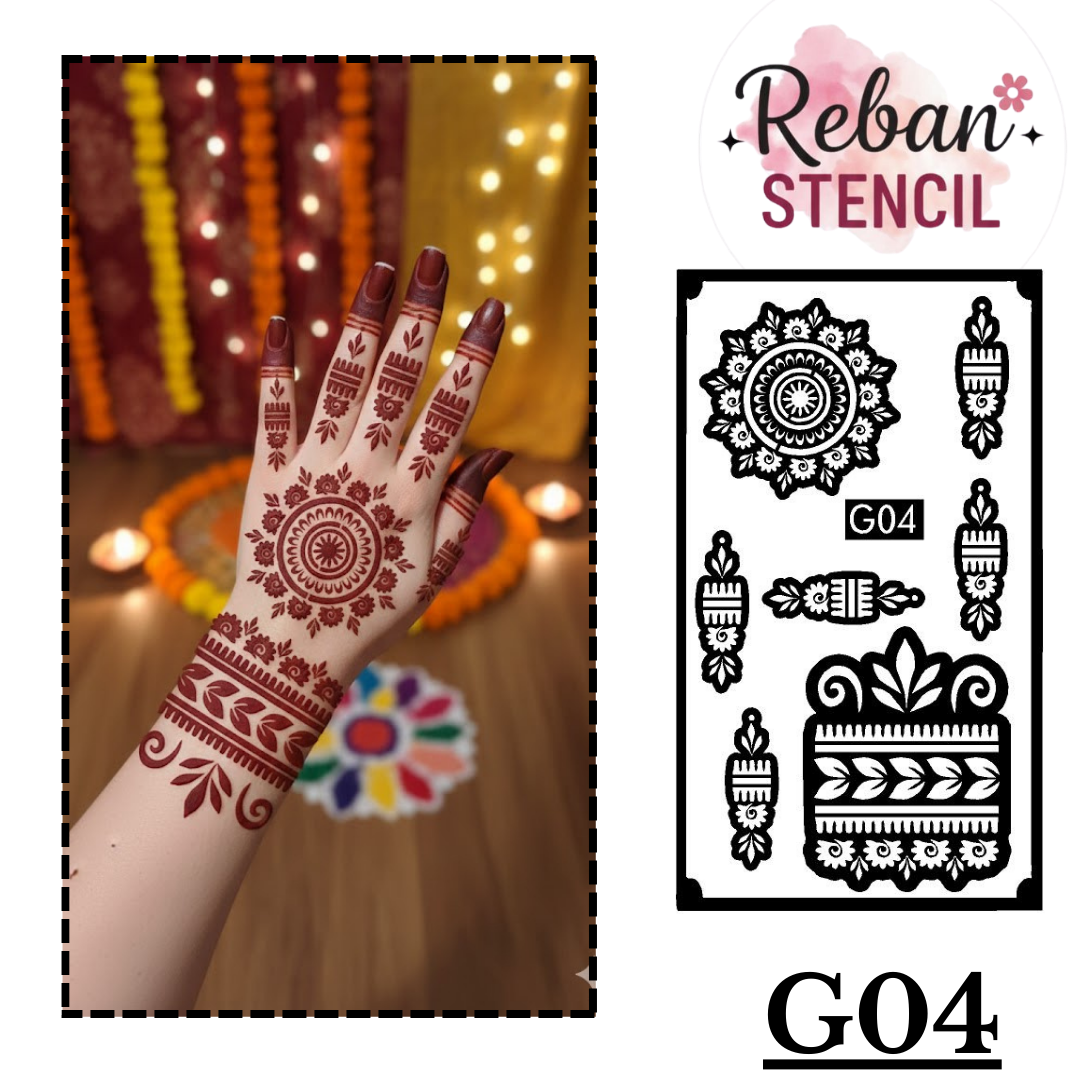 Modern Mandala Wrist Mehndi Stencil for Trendy Hand Styling REBANSTENCIL G04
