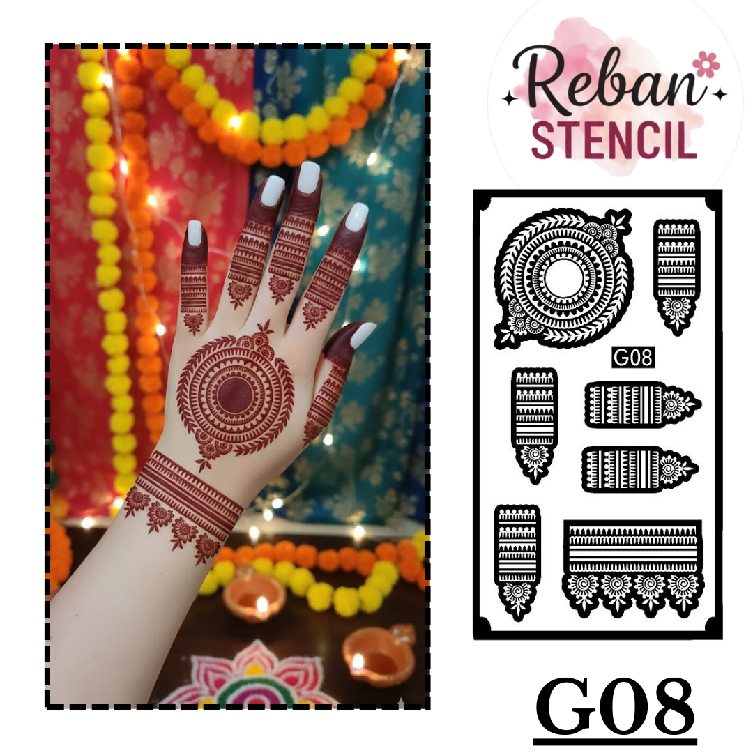 Decorative Mandala Bracelet Mehndi Stencil for Beautiful Hand Art RENANSTENCIL G08