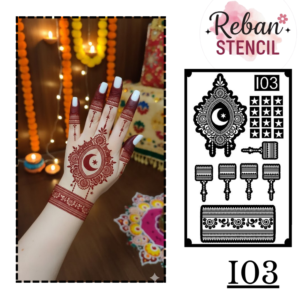 Premium Eid Mehndi Stencil – Crescent Moon Artwork R̥EBANSTENCIL I03