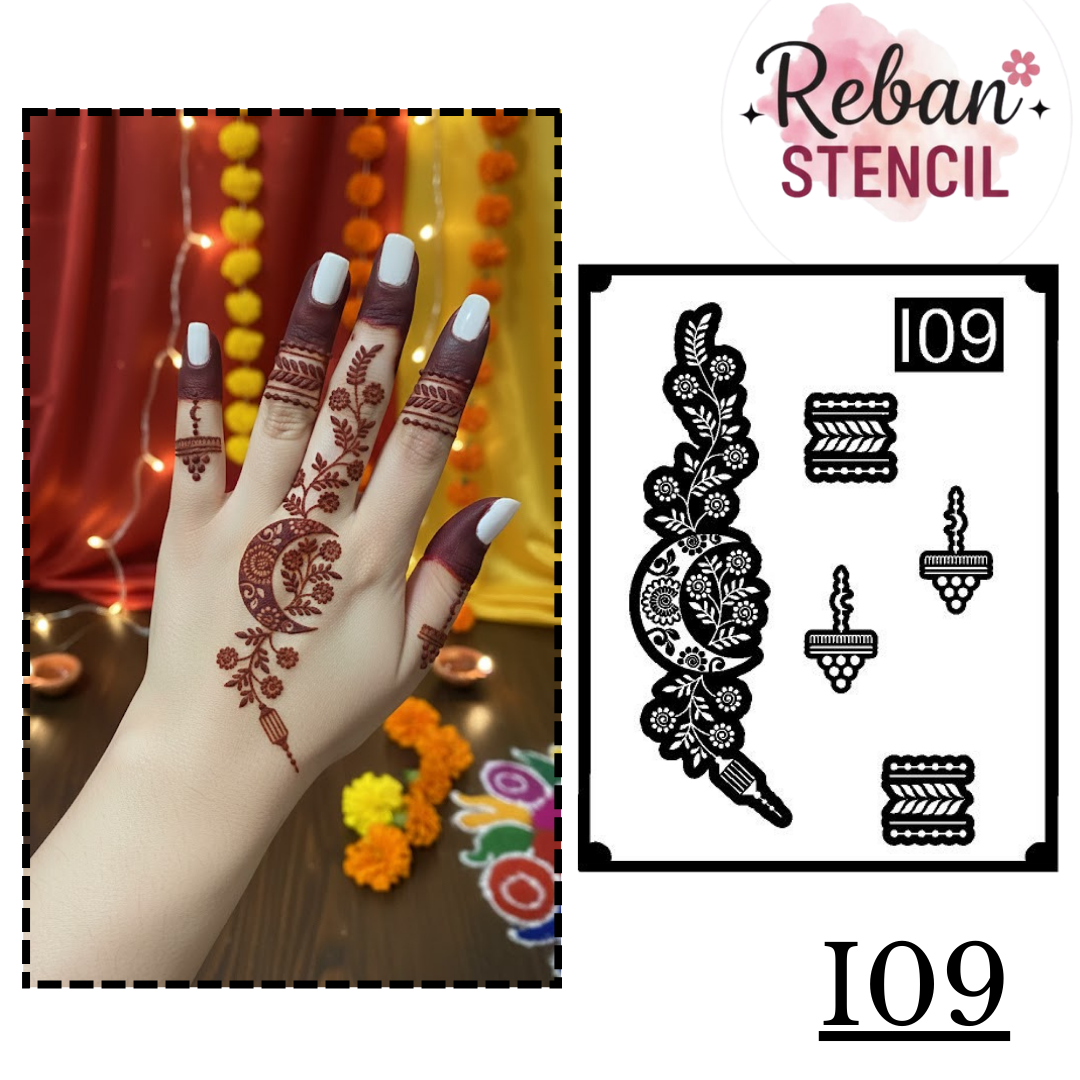 Celebration Series Mehndi Stencil – Eid Moon Symbolic Hand Design REBANSTENCIL I09