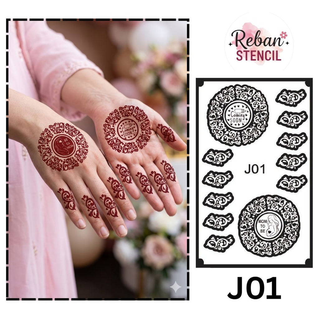 Designer Mom To Be Mehndi Stencil for Beautiful Hand Patterns REBAN STENCIL J01