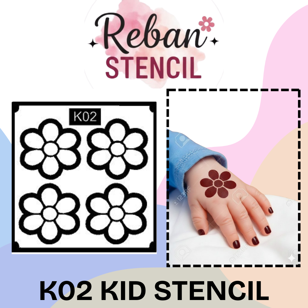 Easy Kids Mehndi Stencil for Quick and Mess-Free Designs REBAN STENCIL K02