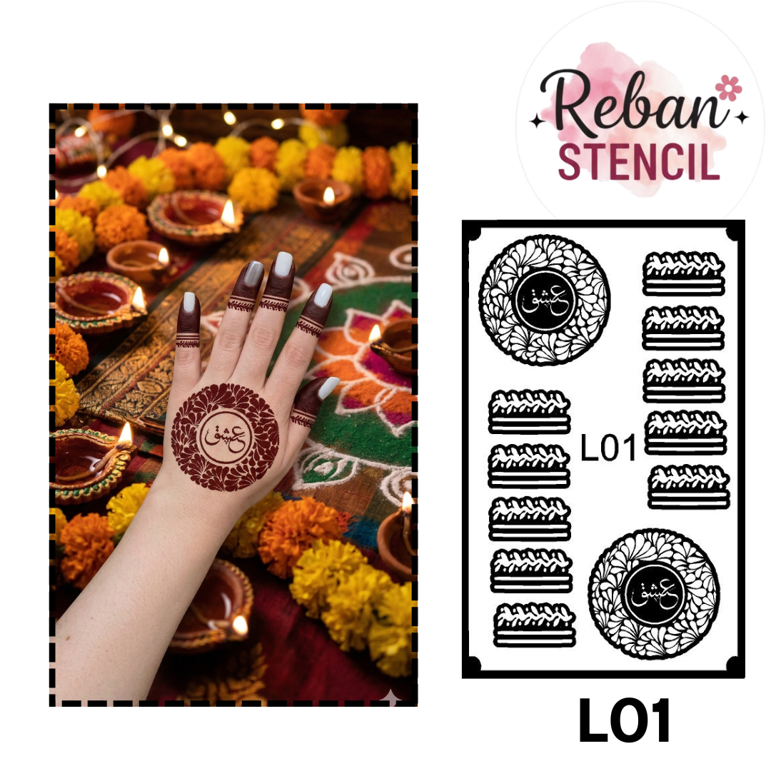 Love Theme ISHQ Mehndi Stencil for Creative Mehndi Design