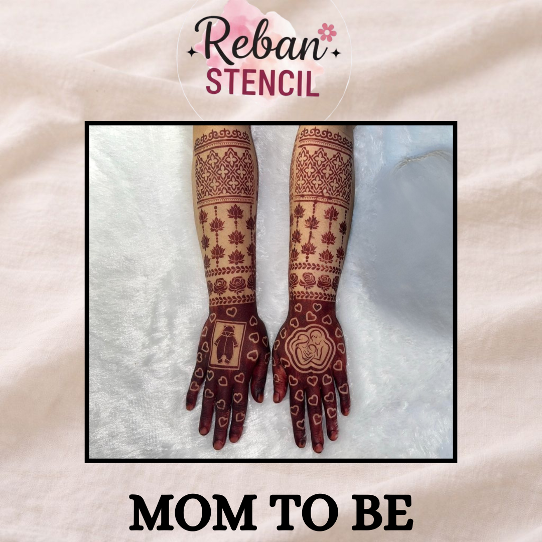 Baby Shower Mehndi Stencil for Mom To Be Hand Decoration REBAN STENCIL