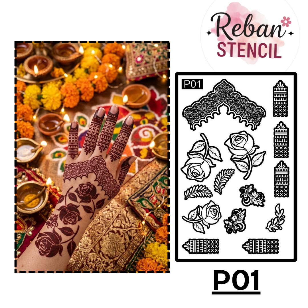 Bridal Semi Hand Mehndi Stencil for Elegant Wedding Designs REBAN STENCIL P01 SET OF 2