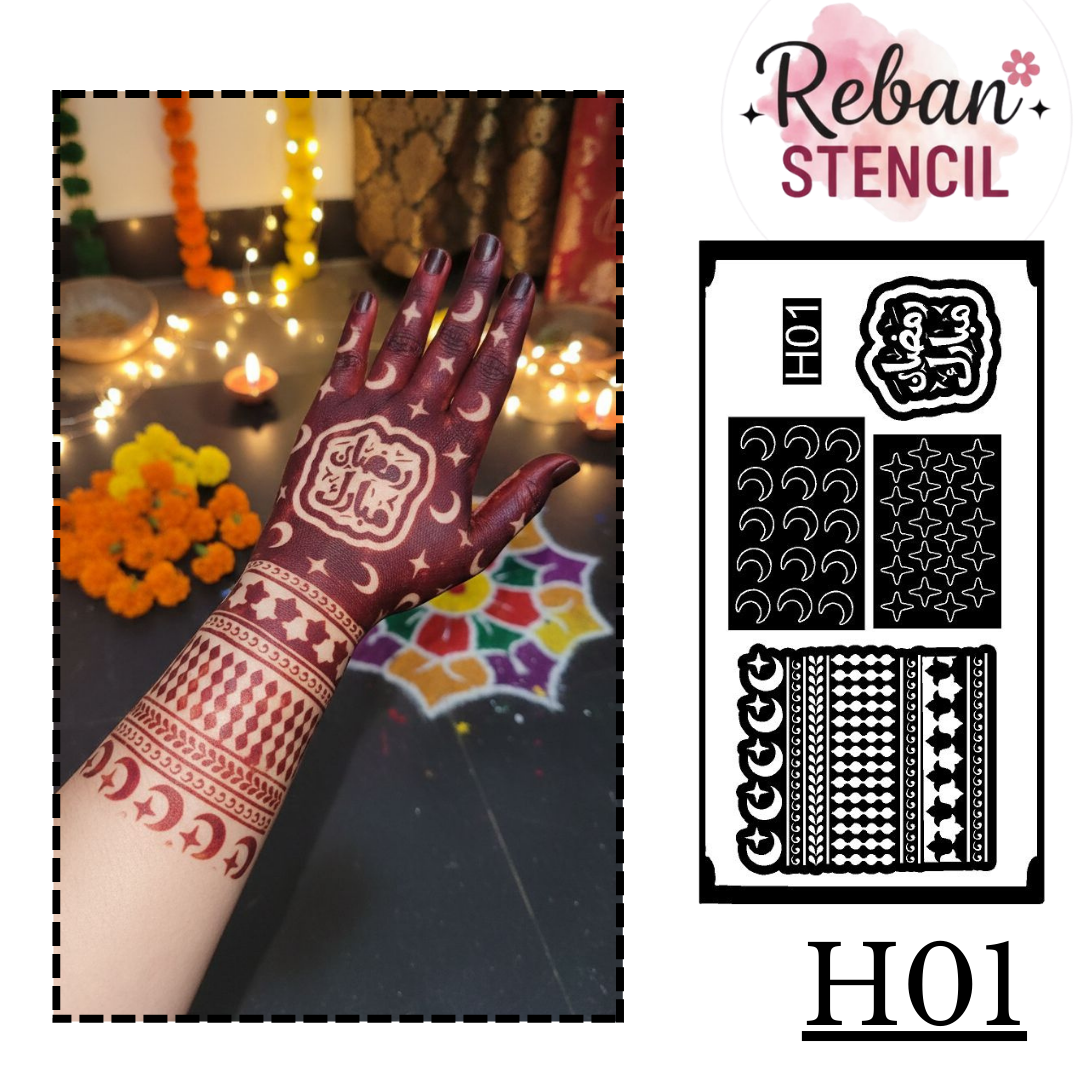 Celebration Series Mehndi Stencil – Eid Moon Symbolic Hand Design REBANSTENCIL H01