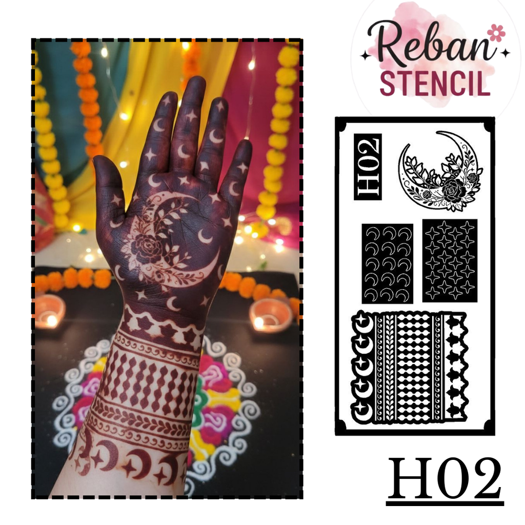 Eid Mubarak Moon Mehndi Design Stencil for Hands REBANSTENCIL H02