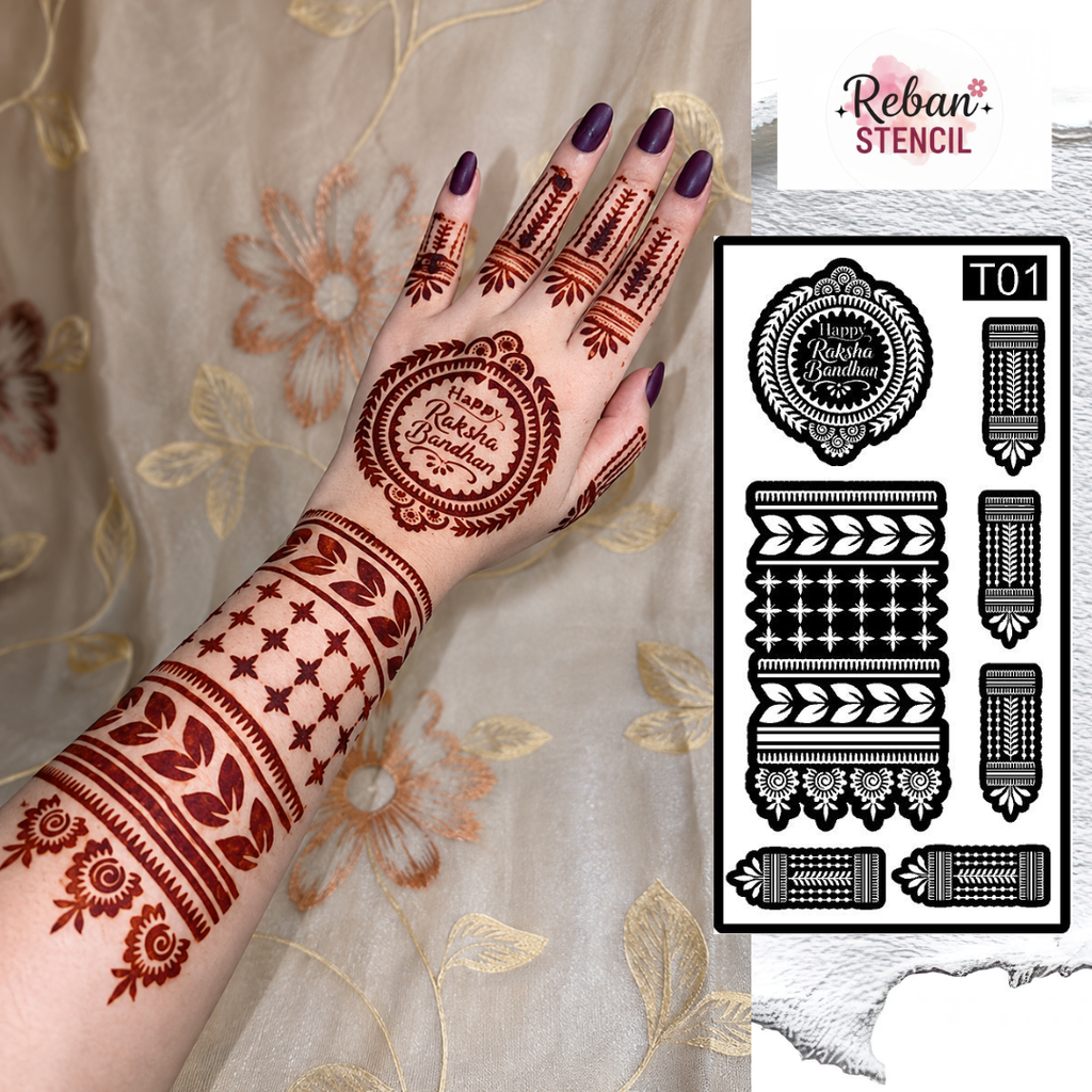T01 – Raksha Bandhan Special Mehndi Stencil | Happy Raksha Bandhan Design