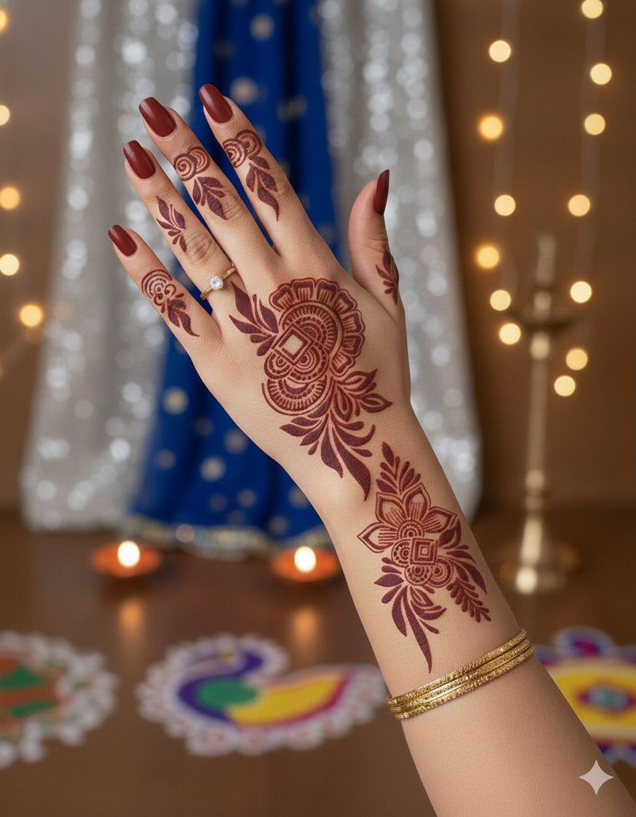 Arabic Style Long Mehndi Stencil – Bold Flowing Pattern REBANSTENCIL B01